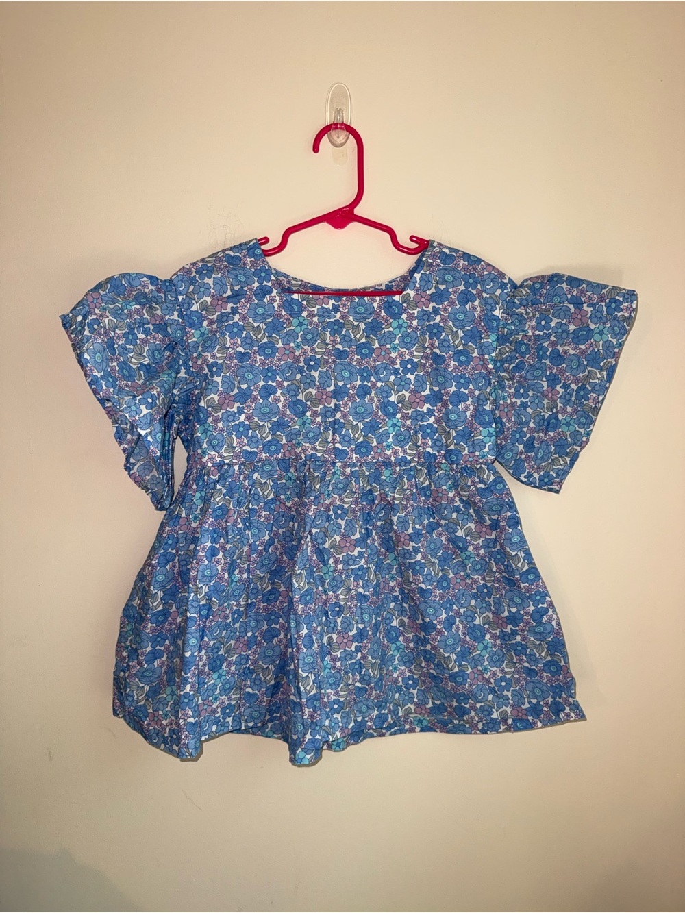 Blue Floral Flutter Sleeve Kids Top